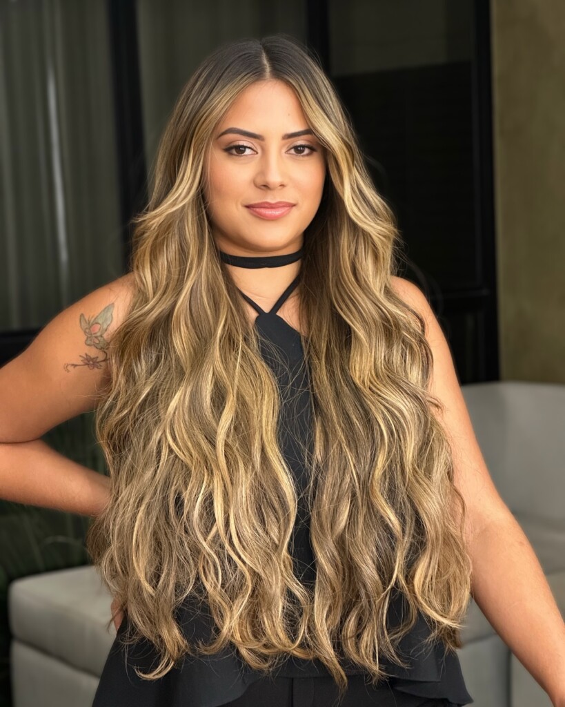 cabelo longo com luzes