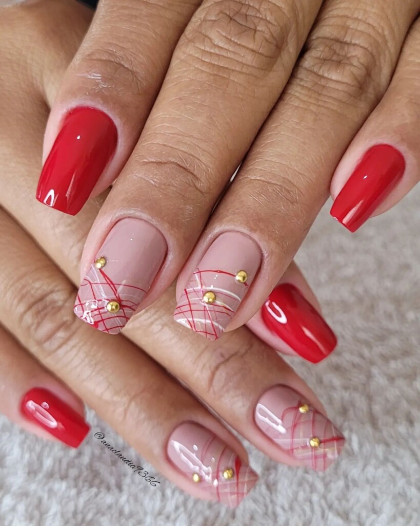 unhas decoradas vermelhas com nude