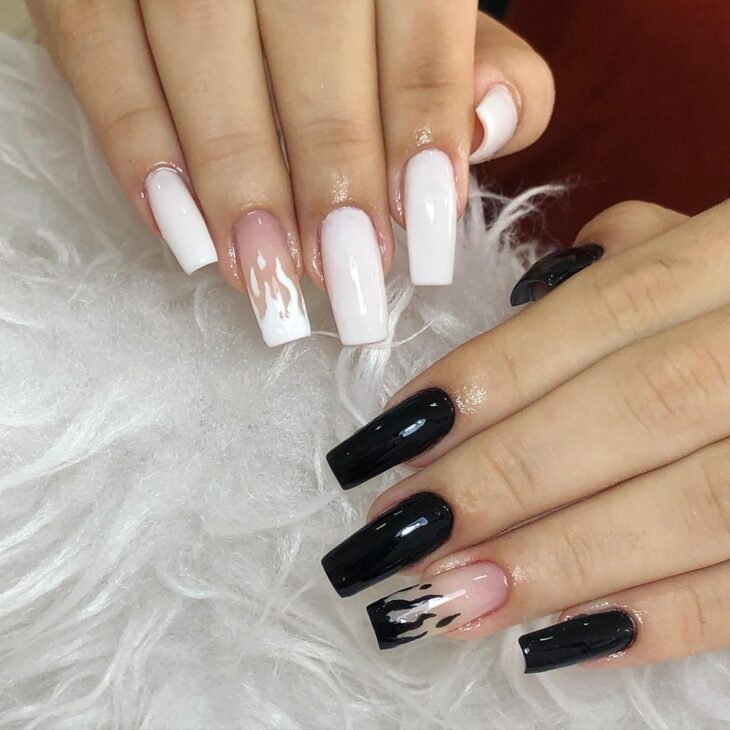 unhas decoradas em preto e branco 71