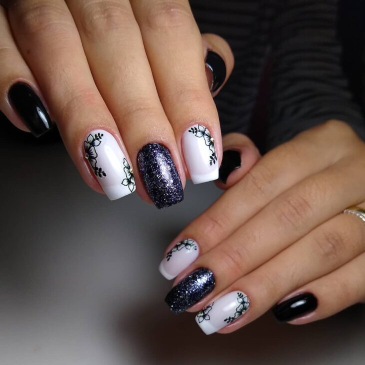 unhas decoradas em preto e branco 117