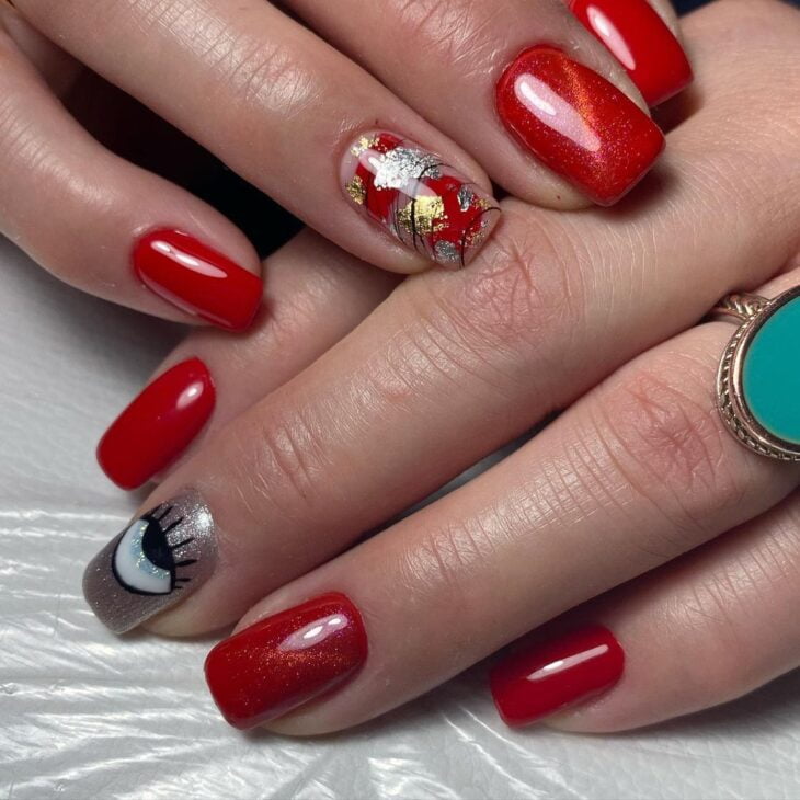 unhas vermelhas com glitter 78